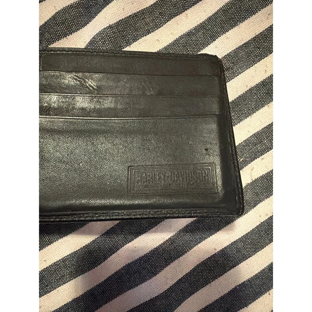 Harley-Davidson Mens Black Pebbled Leather Bifold Wallet Embossed Logo